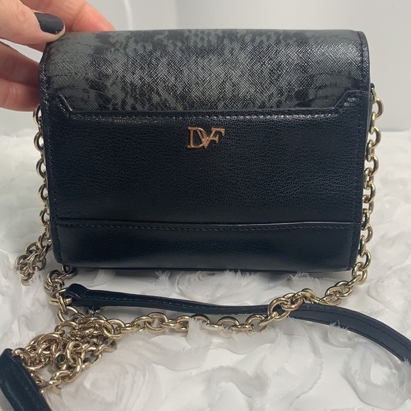Diane Von Furstenberg 440 Black Leather Micro Mini Exotic Print Bag Chain Strap - Picture 5 of 16